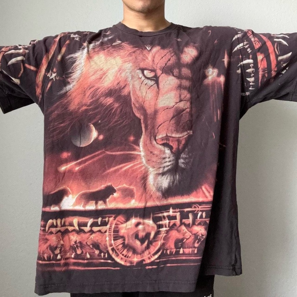Vintage 2001 Liquid Blue Lion AOP Graphic Black T-Shirt